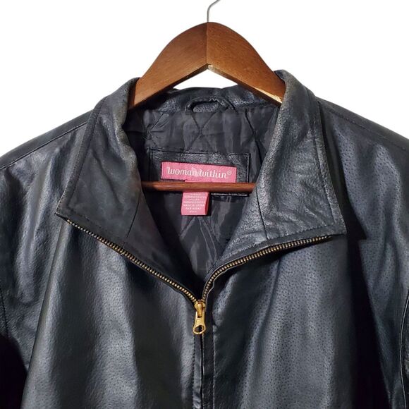 Woman Within Leather Jacket Size 18W Plus Quilted Lining Zip Up Swing Womens - Picture 3 of 12